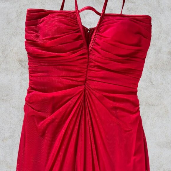 Tadashi Red Pleated Spaghetti Strap Gown - Picture 4 of 10